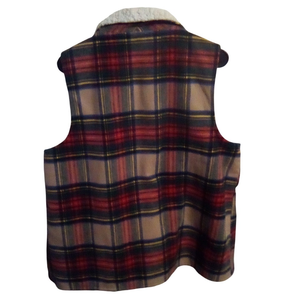 Maurices Womens Plaid Sherpa Lined Draped Waterfall Vest Tan Red Navy XXL - Picture 8 of 8
